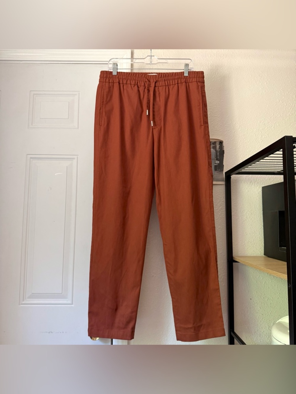 MR. PORTER rust orange lyocell pull on elastic waist straight leg trousers pants